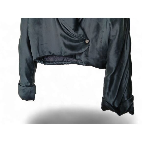 Sara Sturgeon 100% Silk Cropped Wrap Jacket Black Satin Blazer Top Sz 4 Vintage - Picture 6 of 13